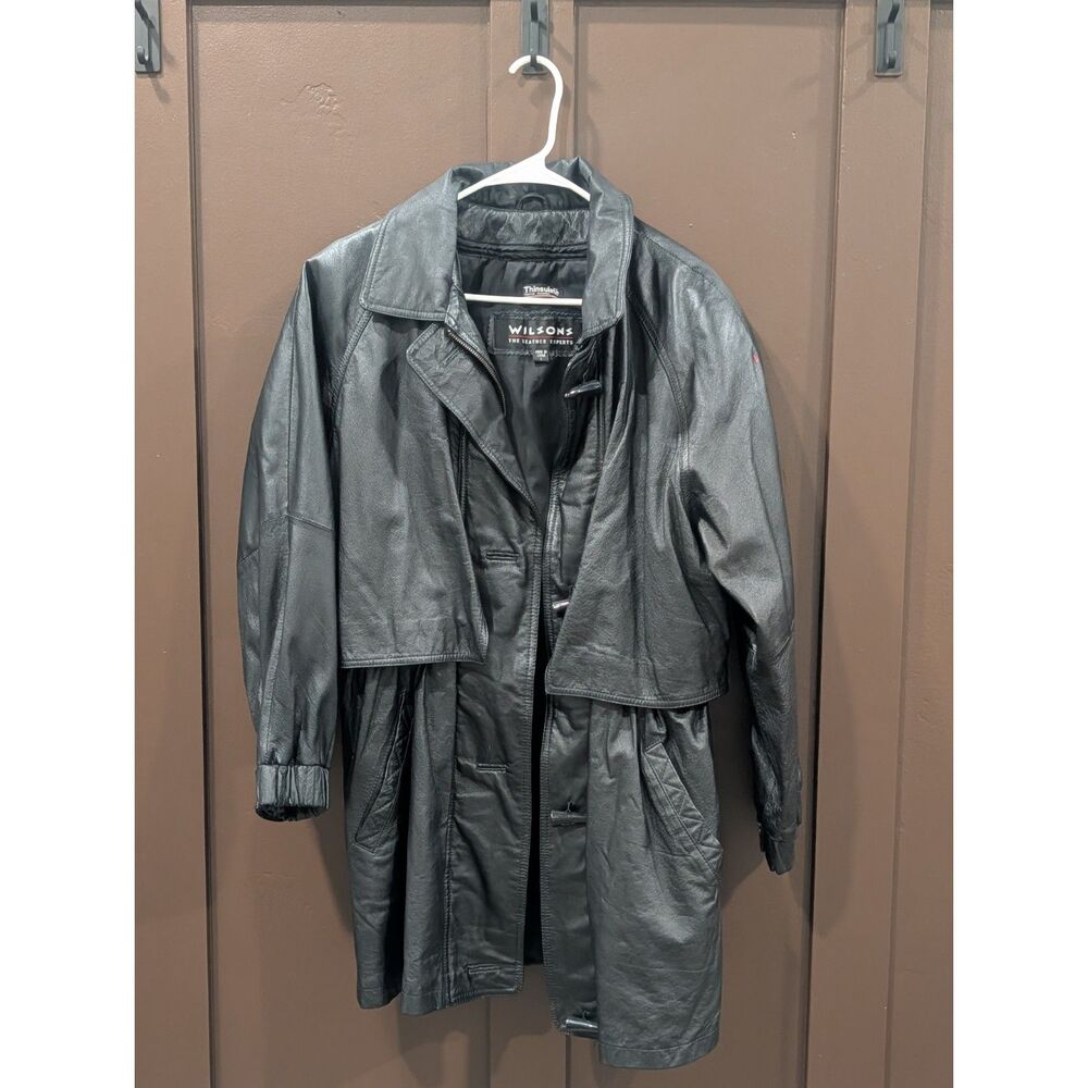 Vintage Wilsons Leather Coat Size L Black Genuine Leather Thinsulate Liner Y2K